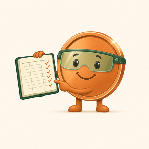 Penny the mascot holding a tidy ledger